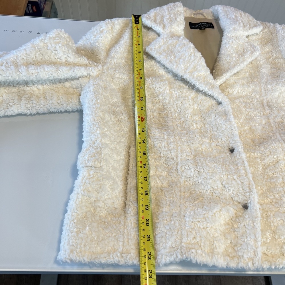 Montanaco Cream Faux Shearling Teddy Coat XL White Curly Fleece Jacket Notched - Picture 3 of 9